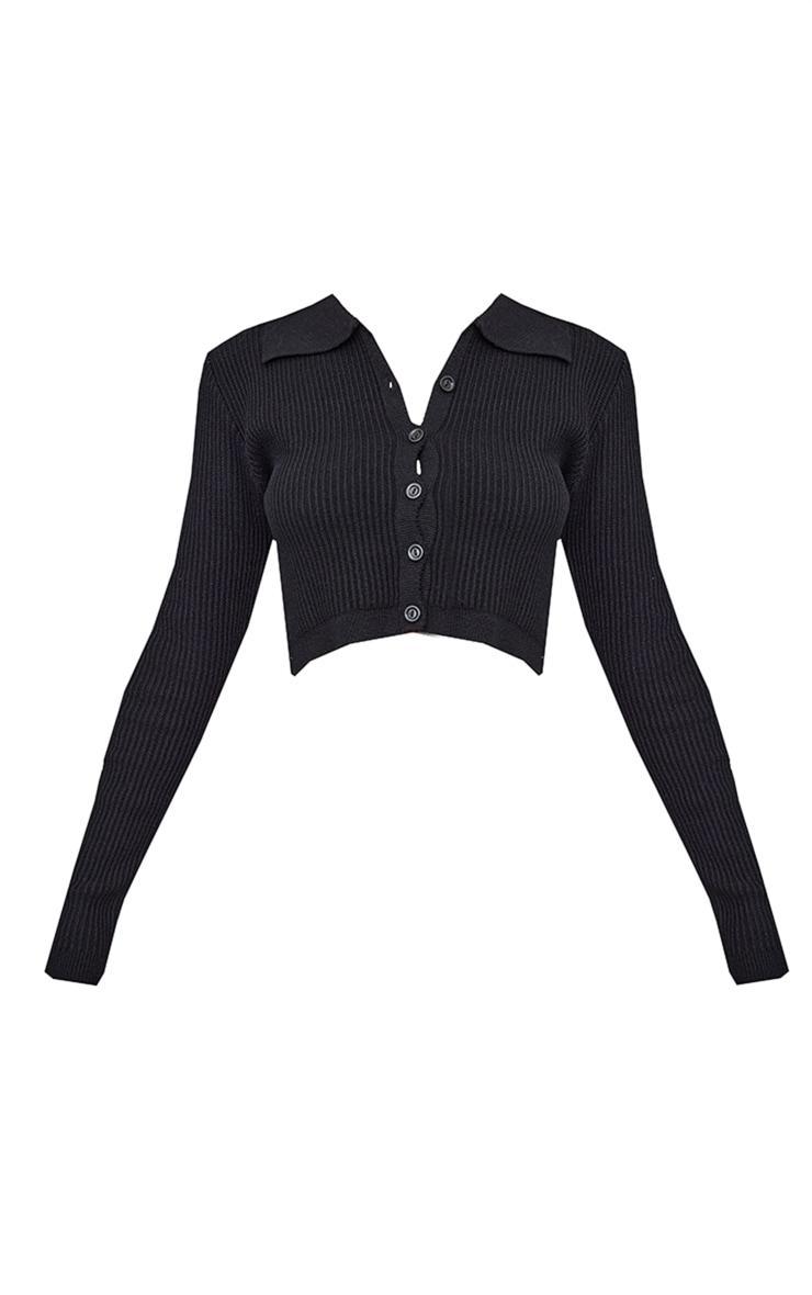 Petite Black Knitted Rib Cropped Cardigan Product Image