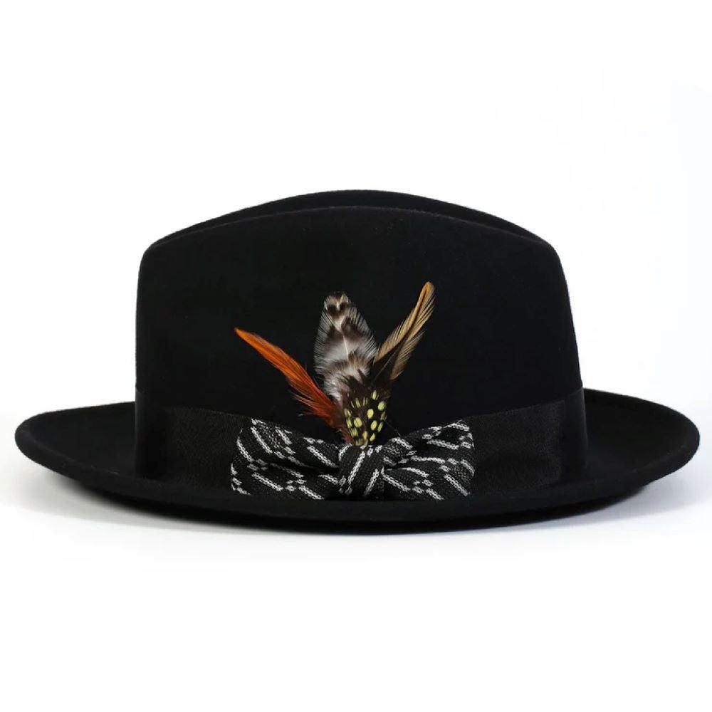 Black Wool Felt Fedora Hat with White Ribbon 2½ Brim Product Image