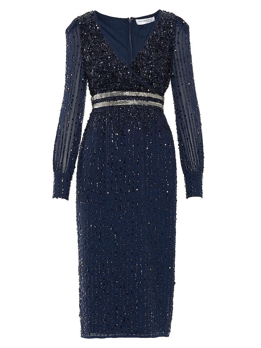 Womens Sequin V-Neck Bishop-Sleeve Dress Product Image