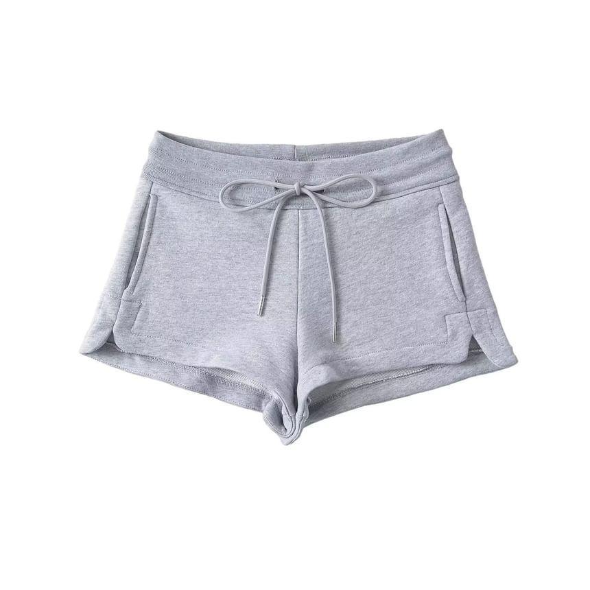 Drawstring Waist Plain Slit Sweat Shorts Product Image