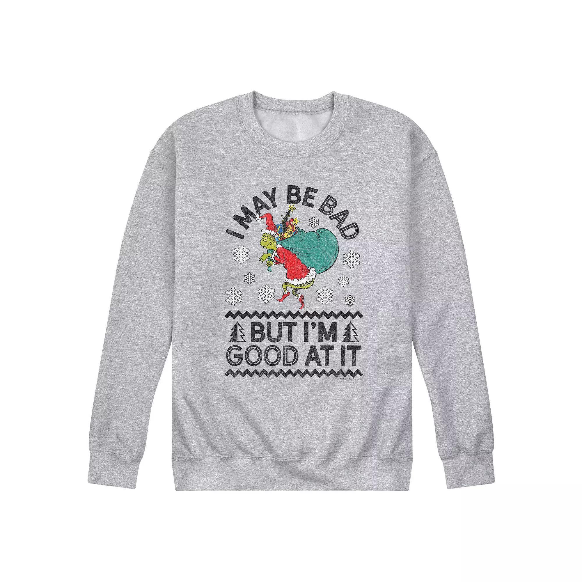 Men's Dr. Suess The Grinch Good Sweatshirt, Size: XL, Athletic Grey Product Image