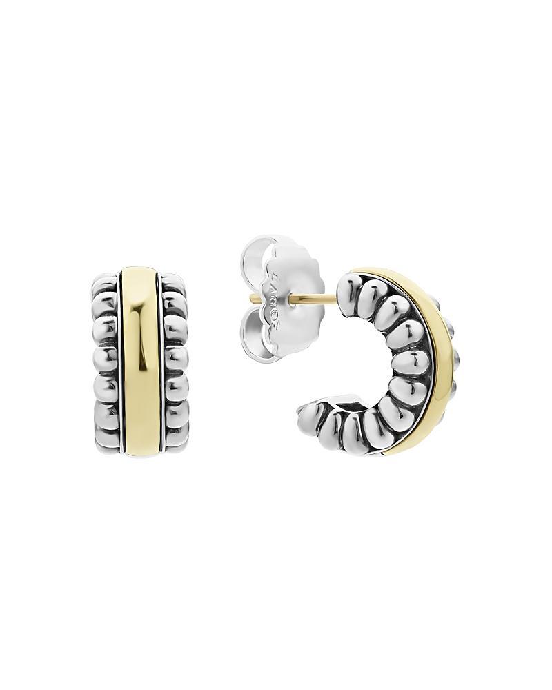 Lagos Sterling Silver & 18K Gold Signature Caviar Small Flute Hoop Earrings Product Image