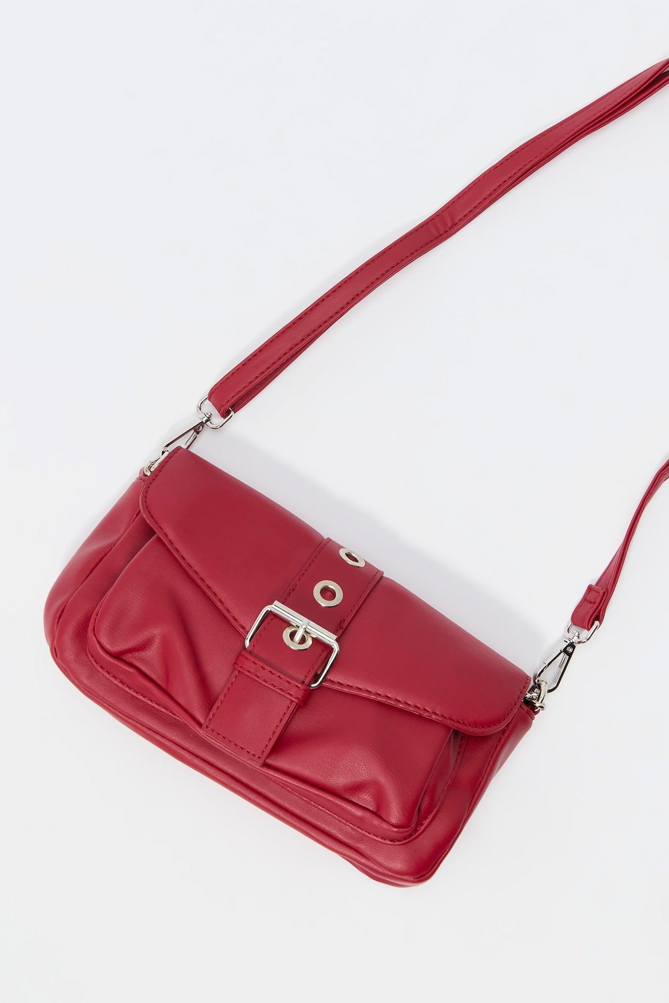 Convertible Strap Buckled Faux Leather Purse Female Product Image