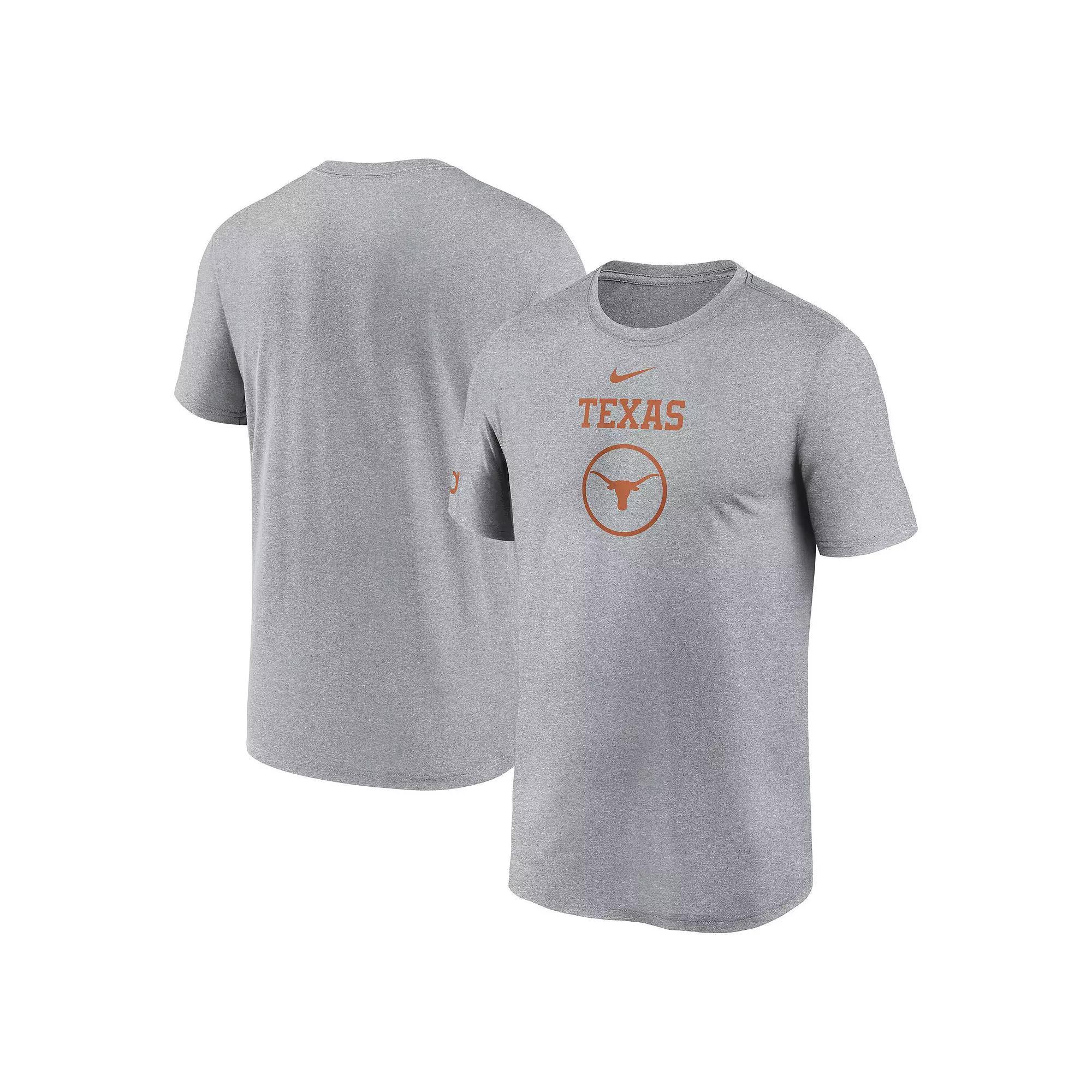 Men's Nike Heather Gray Texas Longhorns On-Court Basketball Legend Practice Performance T-Shirt, Size: Large, Grey Product Image