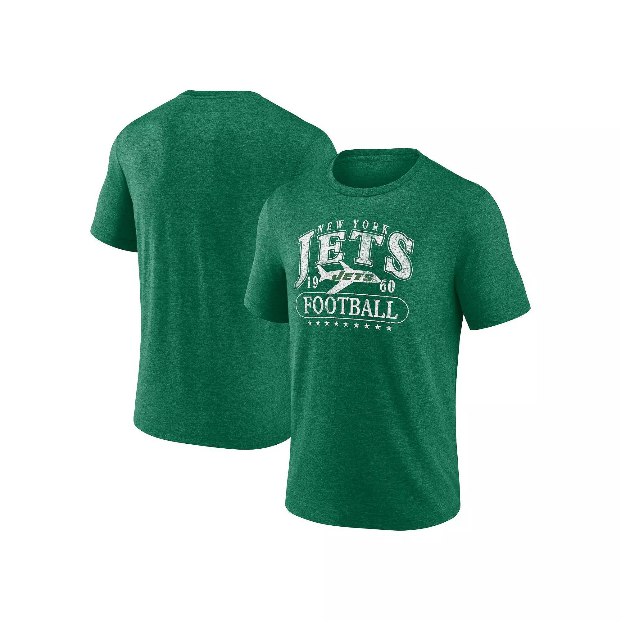 Men's Fanatics Heather Green New York Jets Official Retro Tri-Blend T-Shirt,  Product Image