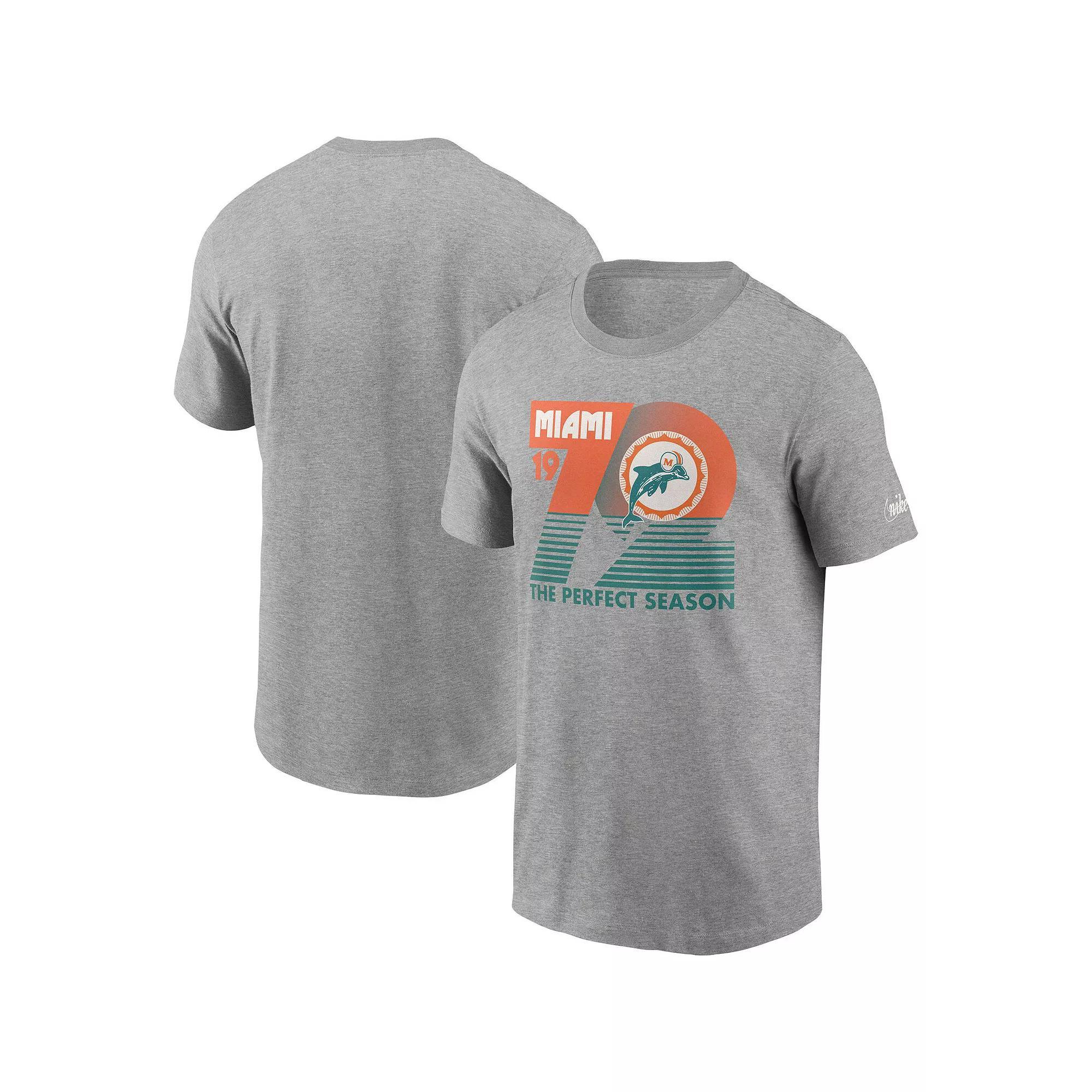 Men's Nike Heathered Gray Miami Dolphins Hometown Collection 1972 T-Shirt, Size: Small, Grey Product Image
