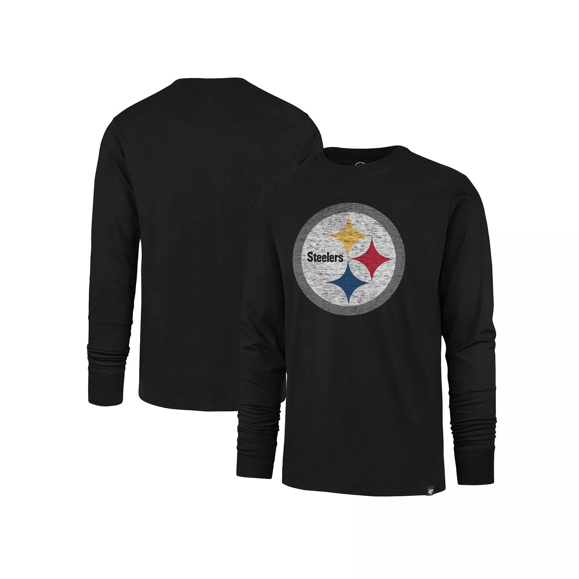 Men's '47 Black Pittsburgh Steelers Premier Franklin Long Sleeve T-Shirt, Size: Small Product Image