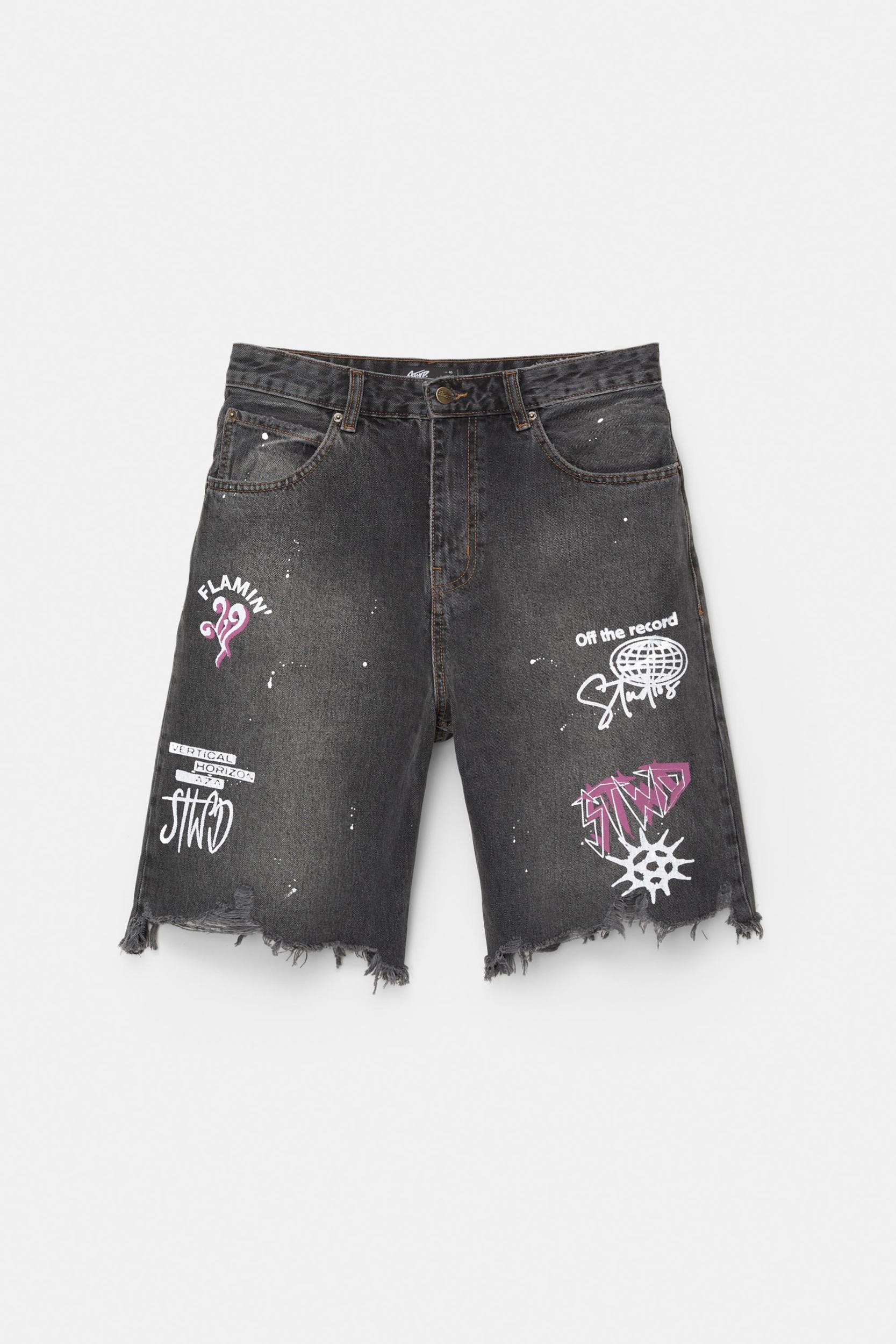 Ripped denim Bermuda shorts Product Image