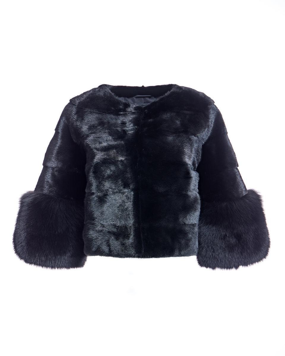 Cropped Mink Jacket with Fox Cuffs Product Image