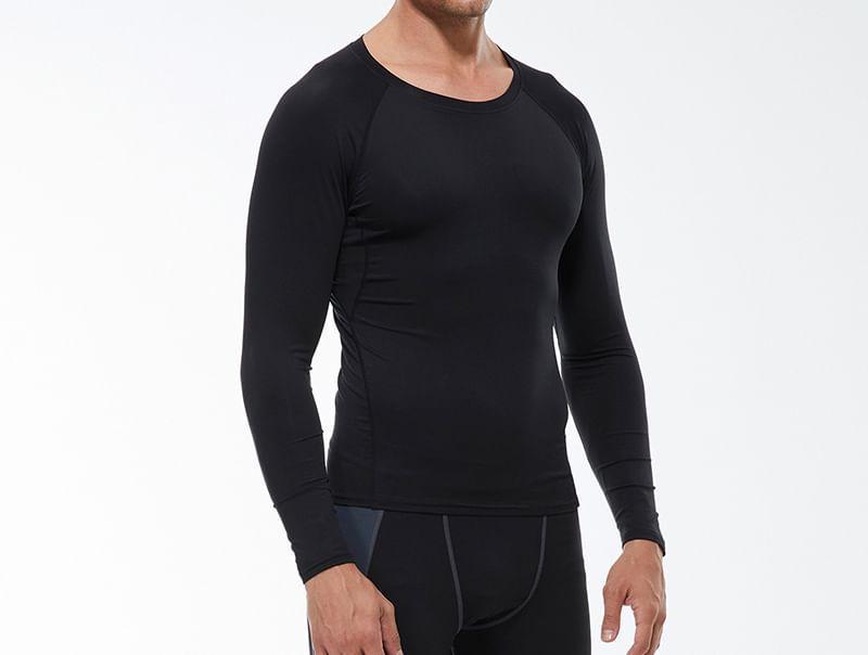 Long-Sleeve Round Neck Plain Sport T-Shirt Product Image