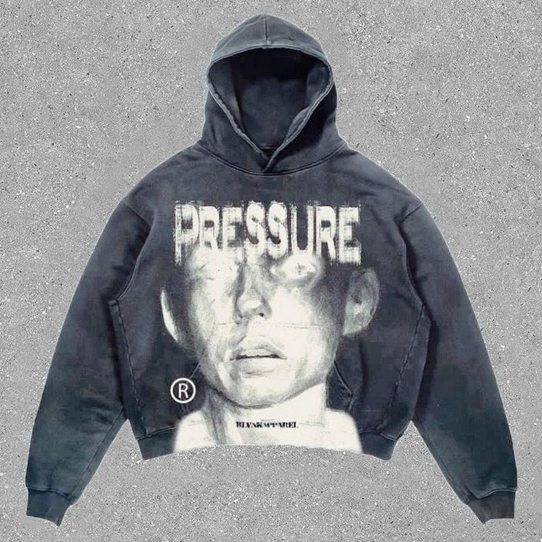 Vintage Pressure Face Graphic Print Fleece Pullover Hoodie Product Image