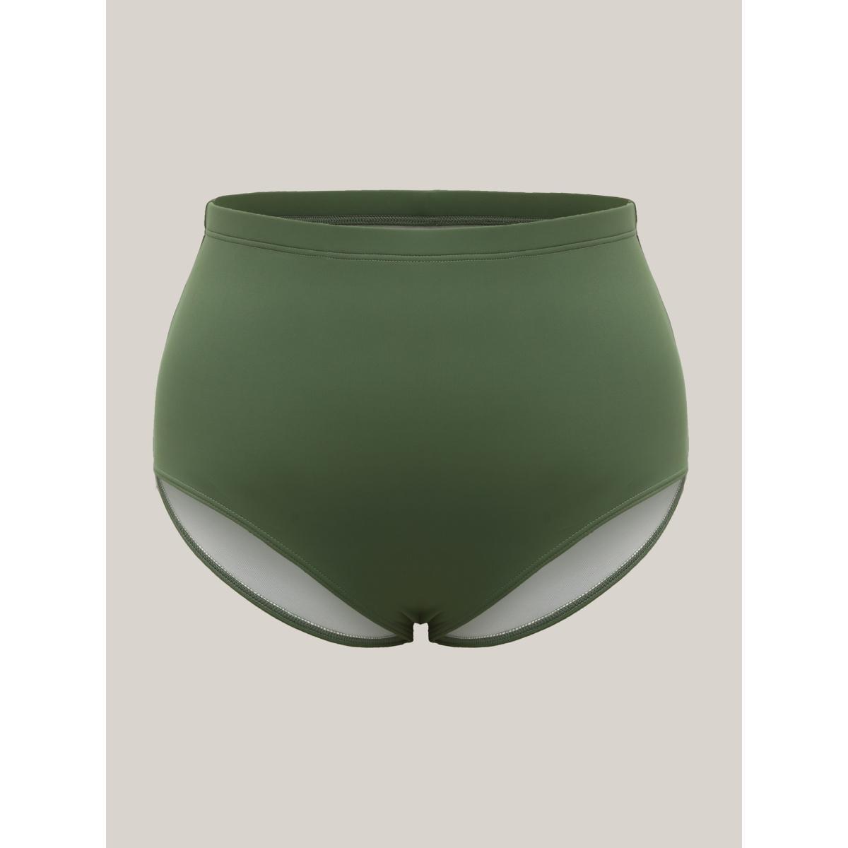 Plus Size Ruffled Non-Removable Cups Swim Dress Women's Swimwear ArmyGreen Resort Bodycon One-shoulder neck High stretch Curve Swim Dresses BloomChic 30/6X Product Image