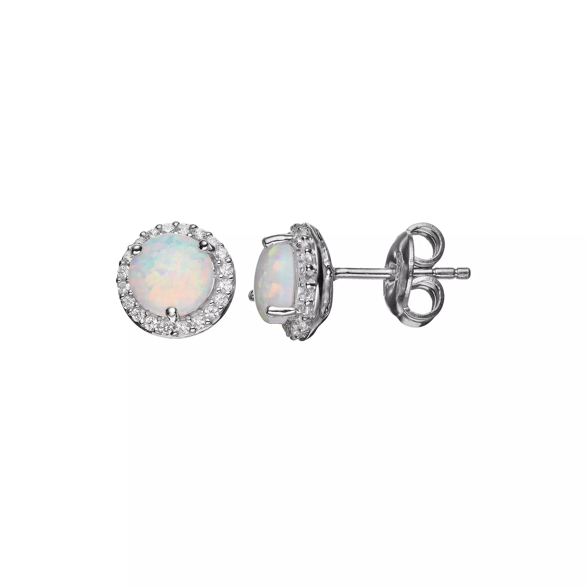 Classic Treasures Lab-Created Opal and Lab-Created White Sapphire Sterling Silver Halo Stud Earrings, Women's Product Image