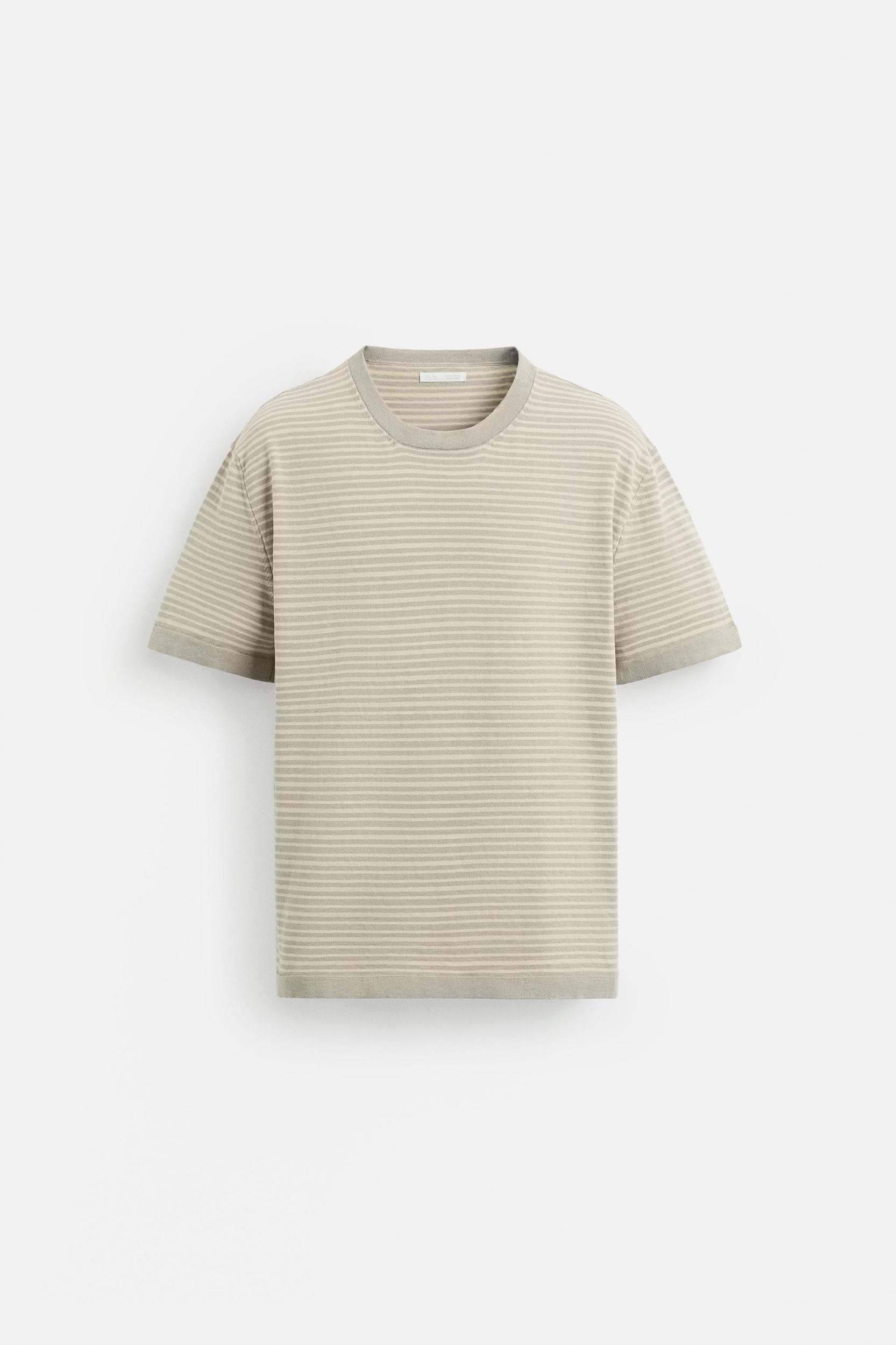 STRIPED COTTON LINEN KNIT T-SHIRT Product Image