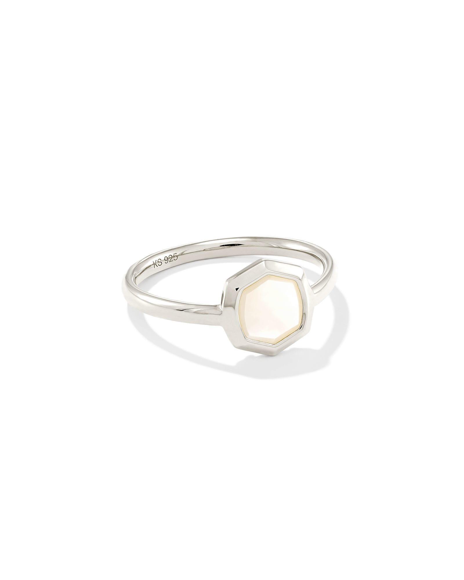 Davis Sterling Silver Small Stone Band Ring in Ivory Mother-Of-Pearl Product Image