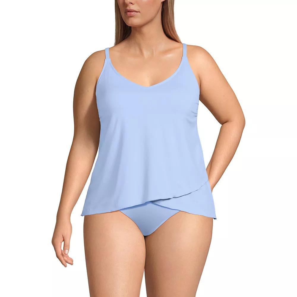 Plus Size Lands' End Chlorine Resistant V-Neck Tulip Hem Tankini Swimsuit Top, Women's, Size: 3XL LONG, Soft Cloud Blue Product Image