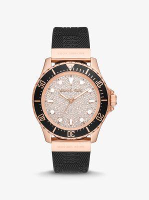 Oversized Slim Everest Pavé Rose-Gold Tone and Embossed Silicone Watch Product Image