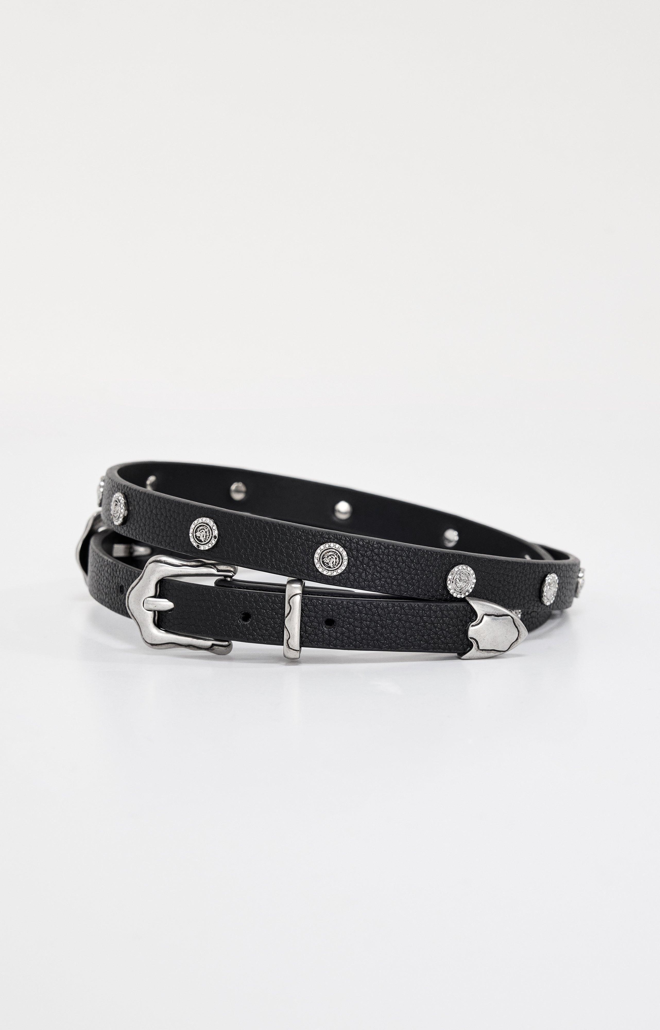 SKINNY DOUBLE BUCKLE BELT | BLACK001 Product Image