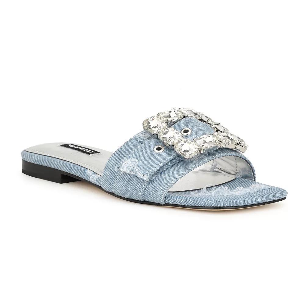 Nine West Matter Slip-on Embellished Women's Flat Sandals, Size: 9, Light Blue Blue Product Image