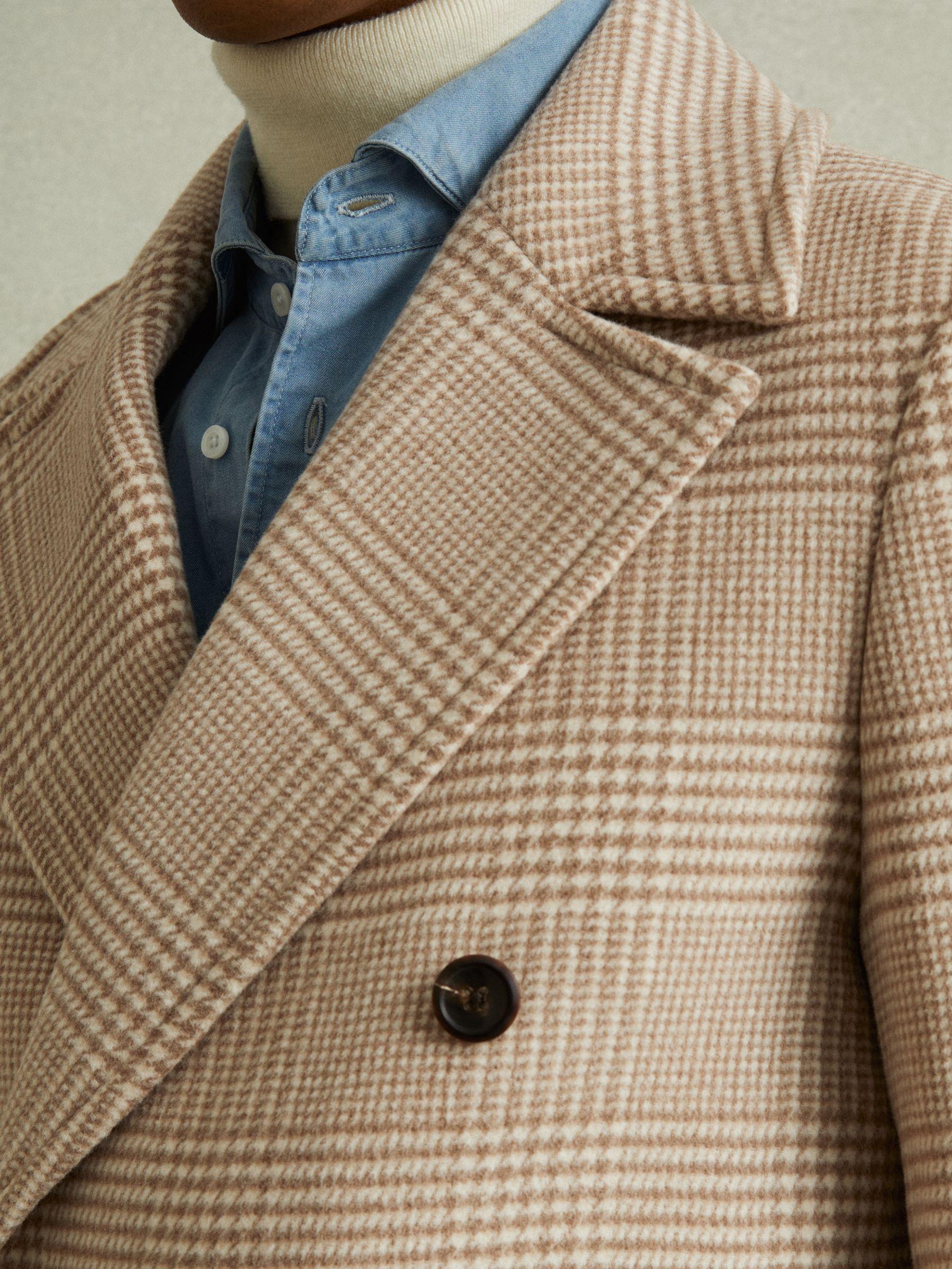 Wool Blend Double Breasted Peacoat in Oatmeal Check Product Image