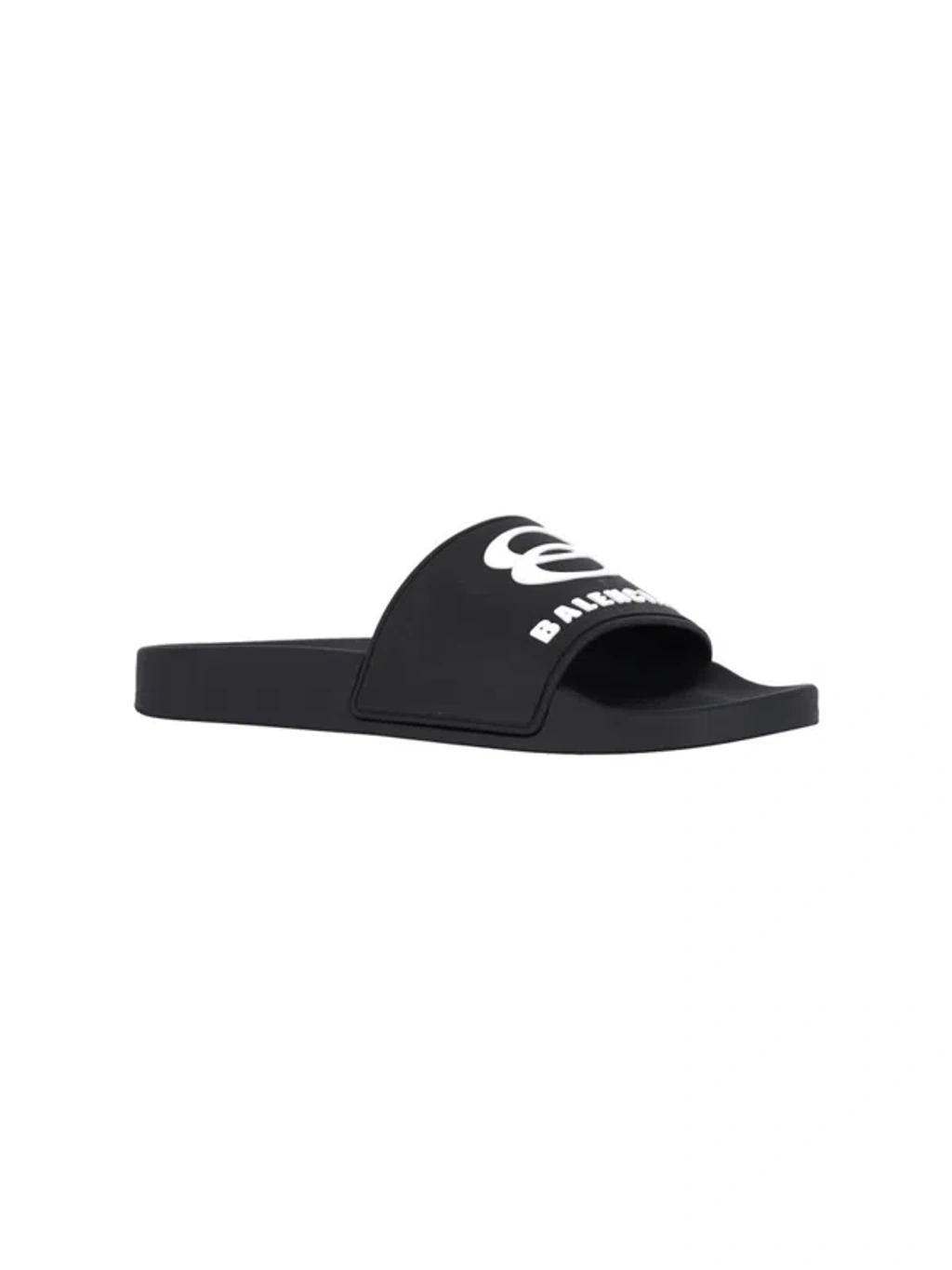 BALENCIAGA Rubber Slide Sandals For The Pool Men In Black White Product Image