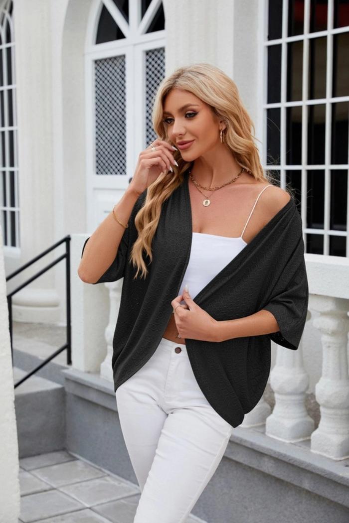 Open Front Short Sleeve Knit Top Product Image