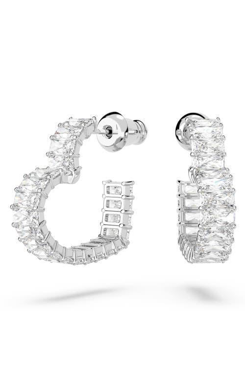 Swarovski Matrix Baguette Crystal Small Heart Hoop Earrings in Rhodium Plated Product Image