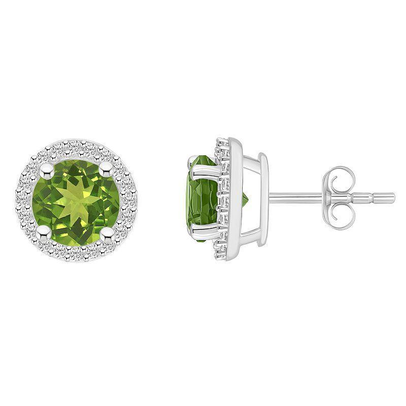 Celebration Gems 10k White Gold Gemstone & Lab-Created White Sapphire Halo Stud Earrings, Women's, Peridot Product Image