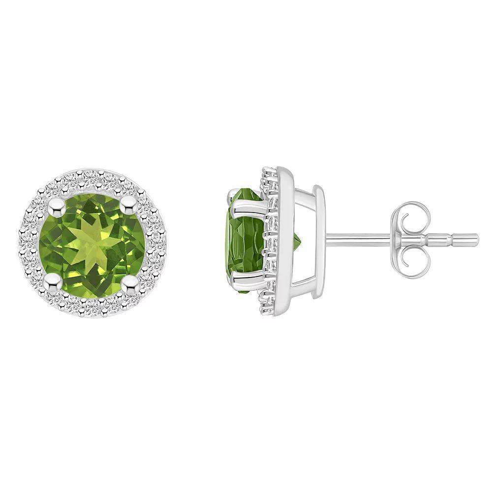 Celebration Gems 10k White Gold Gemstone & Lab-Created White Sapphire Halo Stud Earrings, Women's, Peridot Product Image