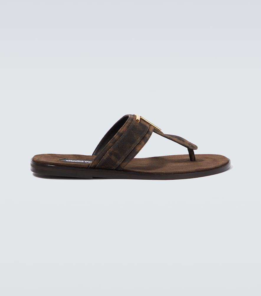 TOM FORD Brighton T-bar Leather Sandals In Brown Product Image