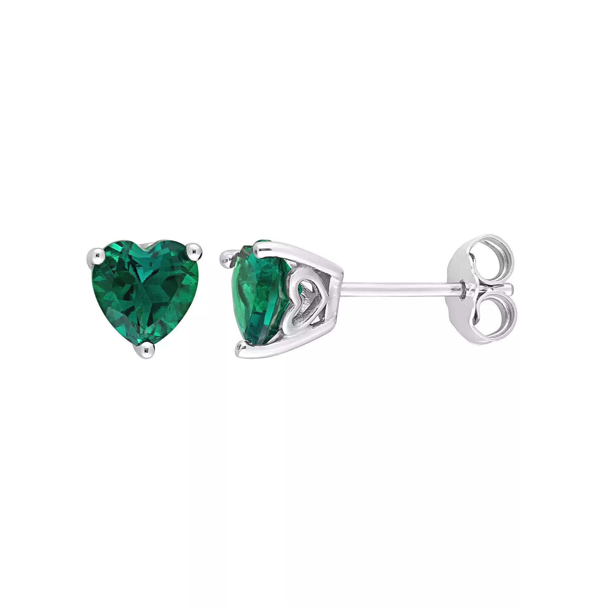 Stella Grace Sterling Silver & Gemstone Heart Stud Earrings, Women's, Created Green Product Image