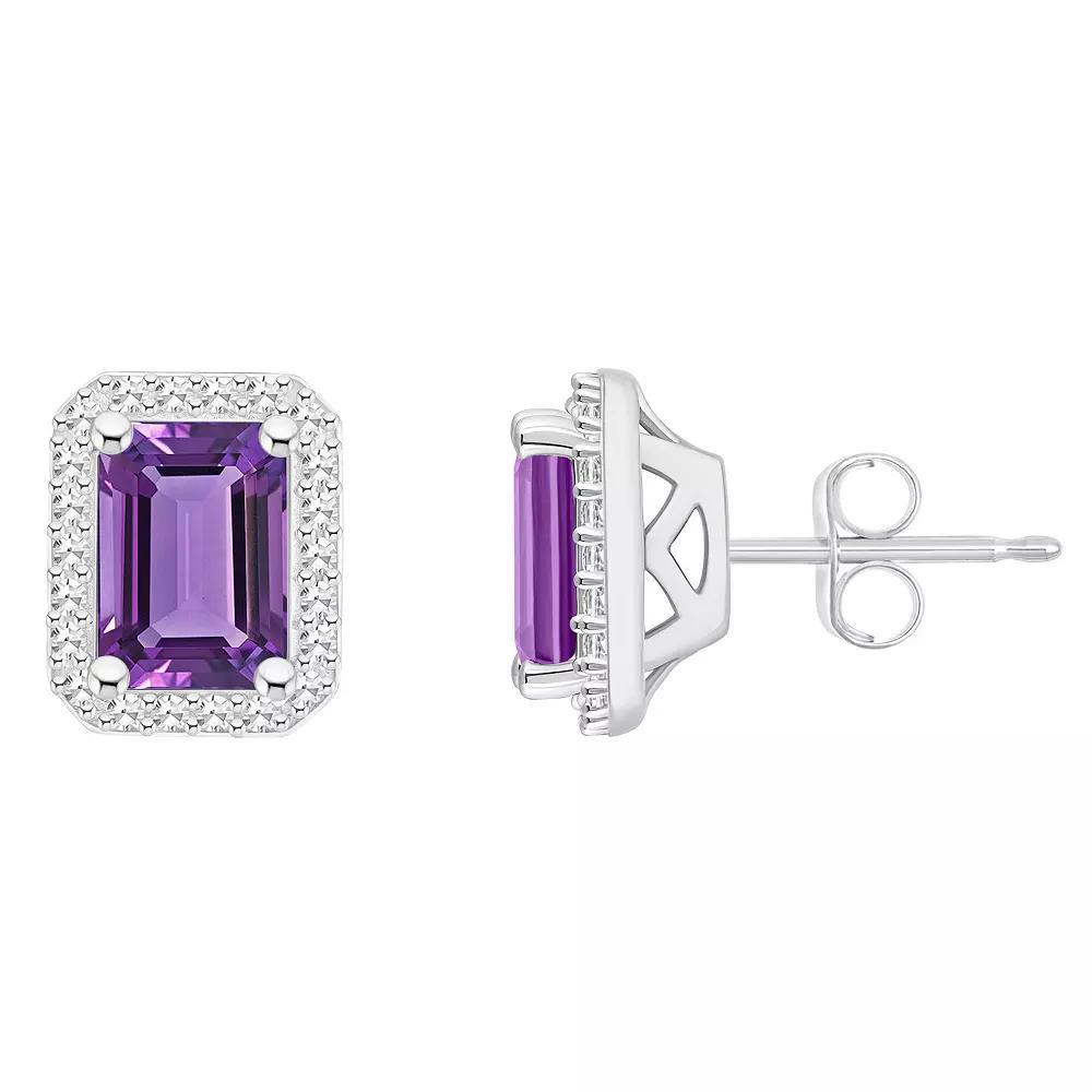 Celebration Gems Sterling Silver Gemstone & 1/5 Carat T.W. Diamond Halo Stud Earrings, Women's, Purple Product Image