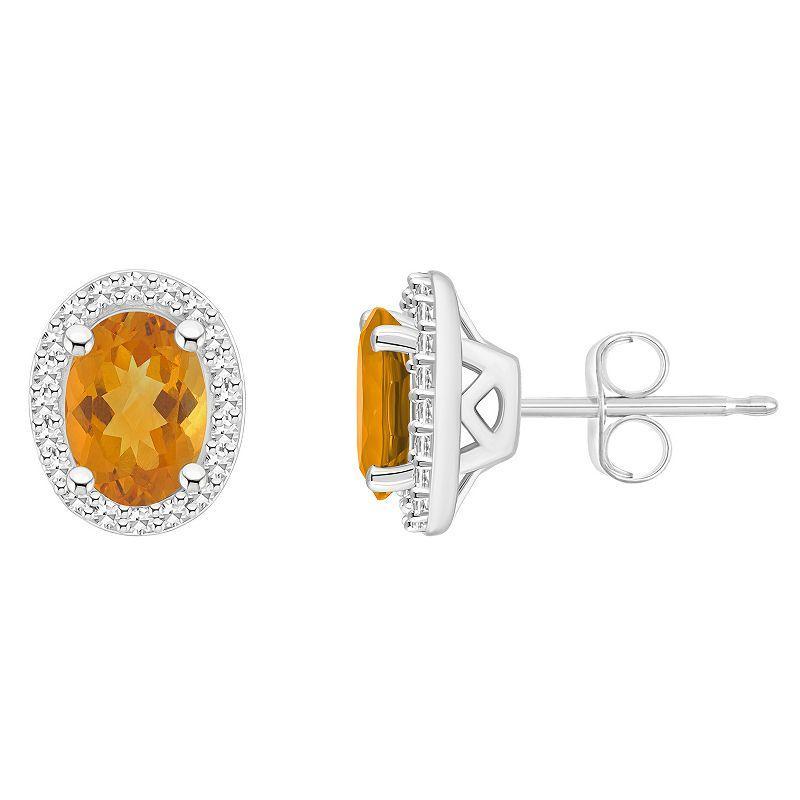 Celebration Gems Sterling Silver Gemstone & 1/5 Carat T.W. Diamond Halo Stud Earrings, Womens, Citrine Product Image