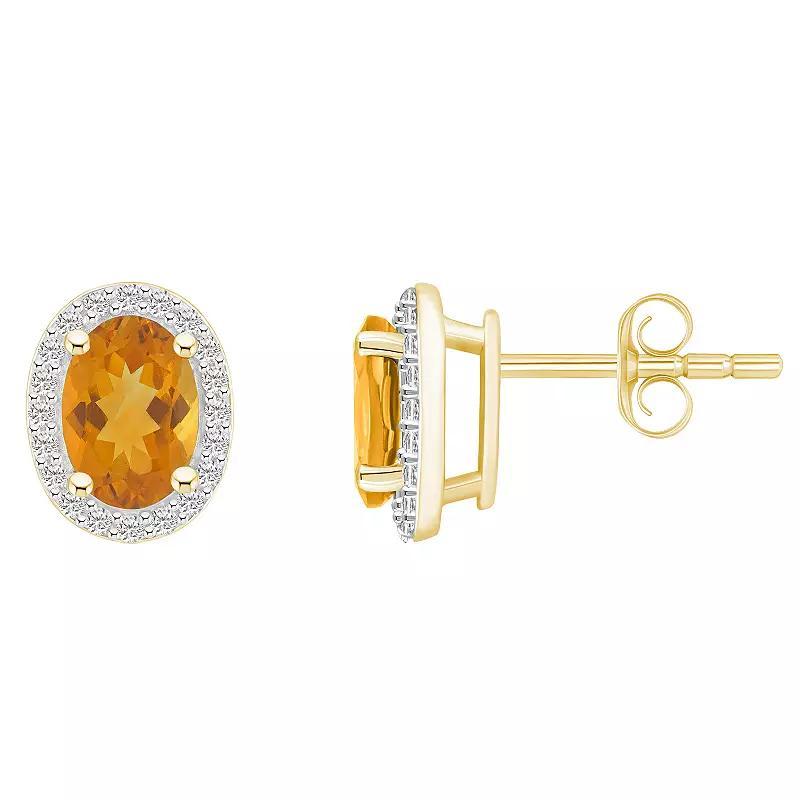Celebration Gems 10k Gold Oval Gemstone & Lab-Created White Sapphire Halo Stud Earrings, Women's, Citrine Product Image