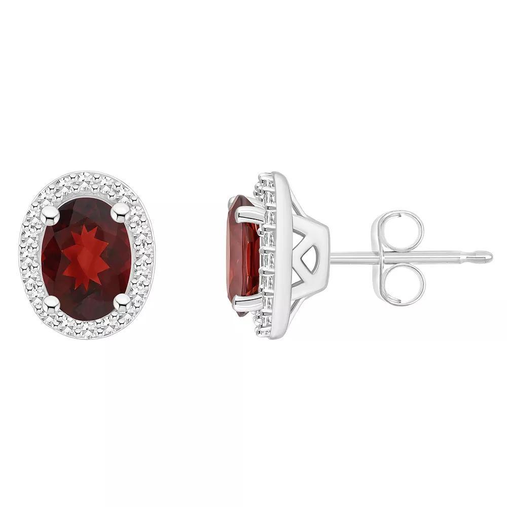 Celebration Gems Sterling Silver Gemstone & 1/5 Carat T.W. Diamond Halo Stud Earrings, Women's, Red Product Image