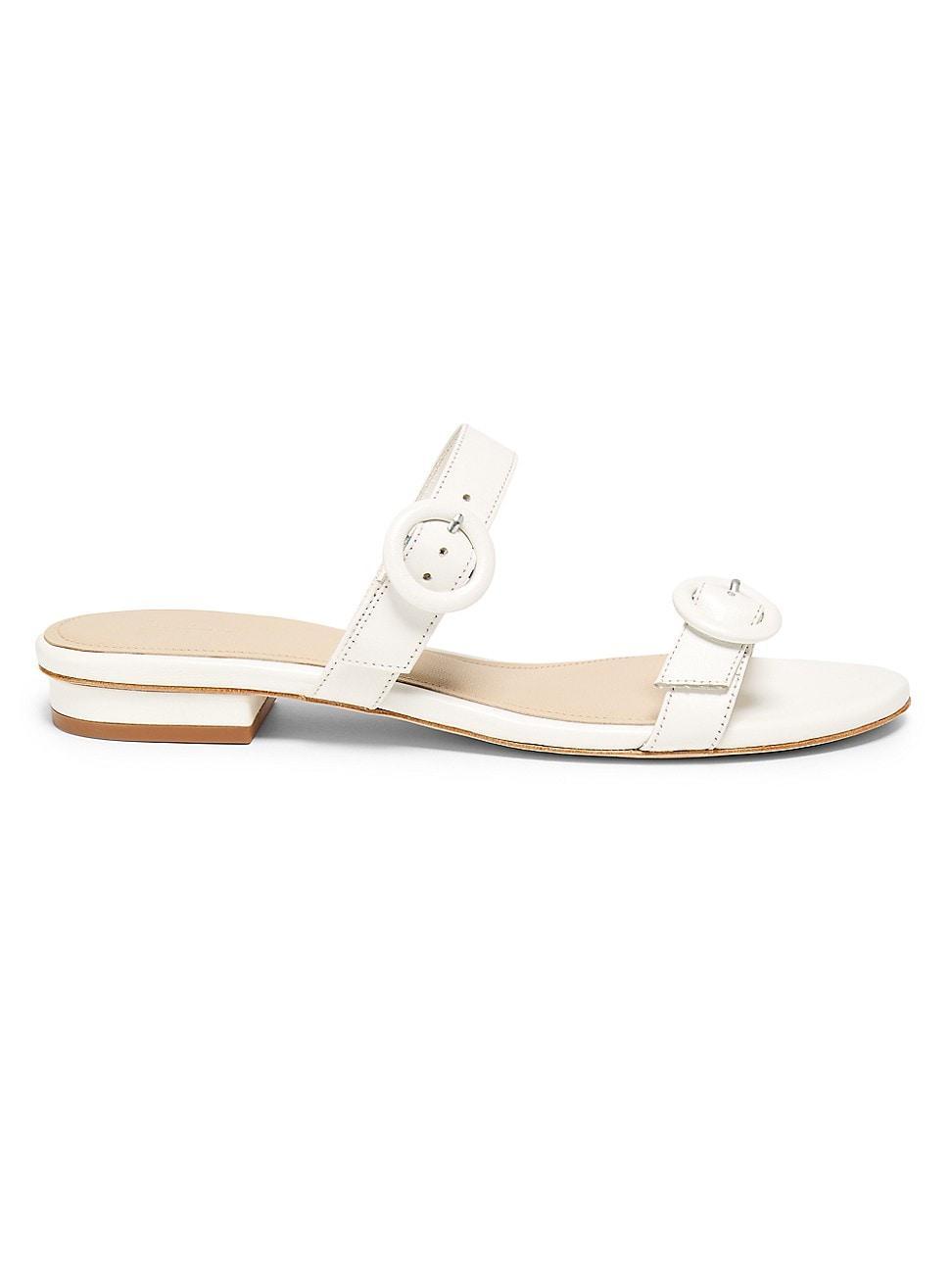 Womens Double Buckle Leather Flat Sandals Product Image