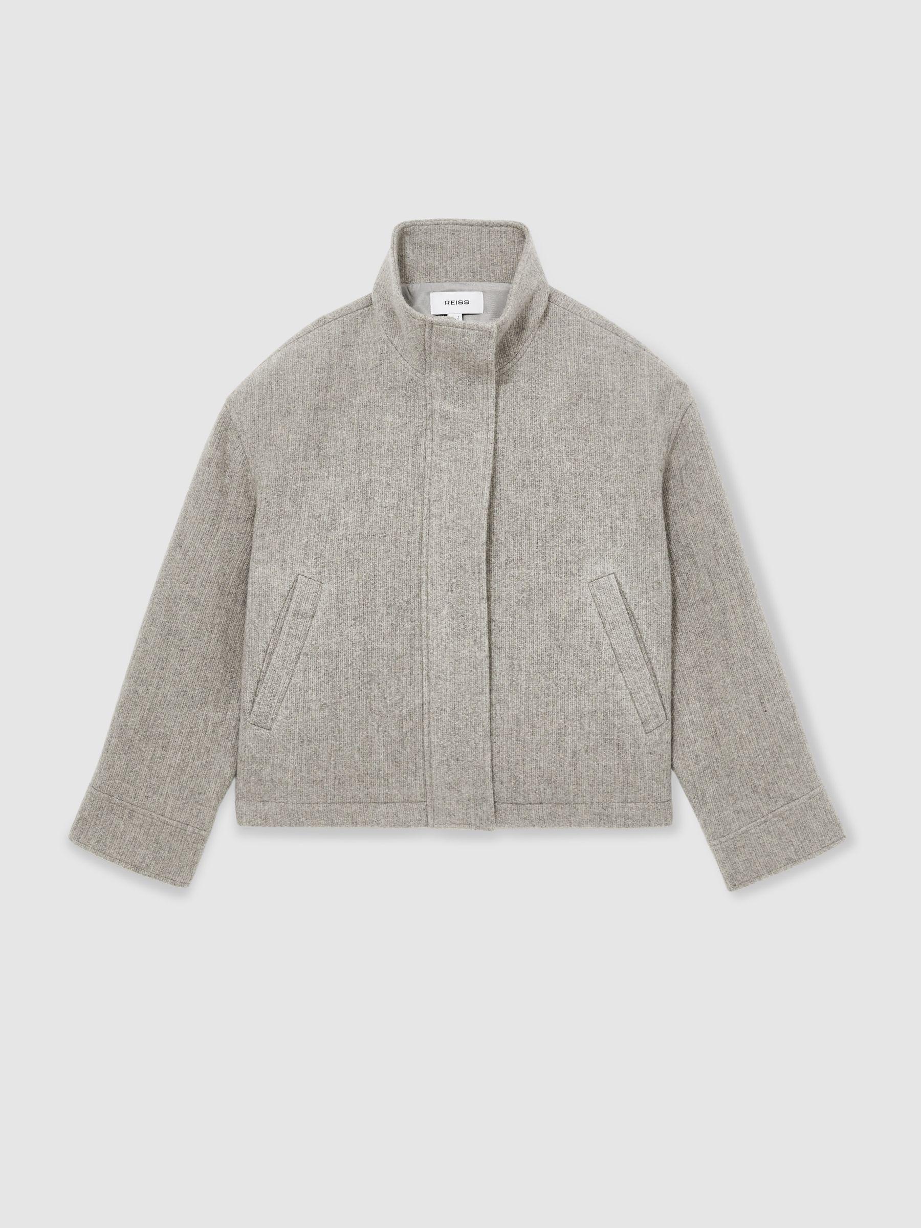 Wool Funnel-Neck Bomber Jacket in Grey Product Image