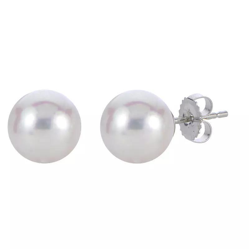 18k White Gold AAA Akoya Cultured Pearl Stud Earrings, Womens Product Image