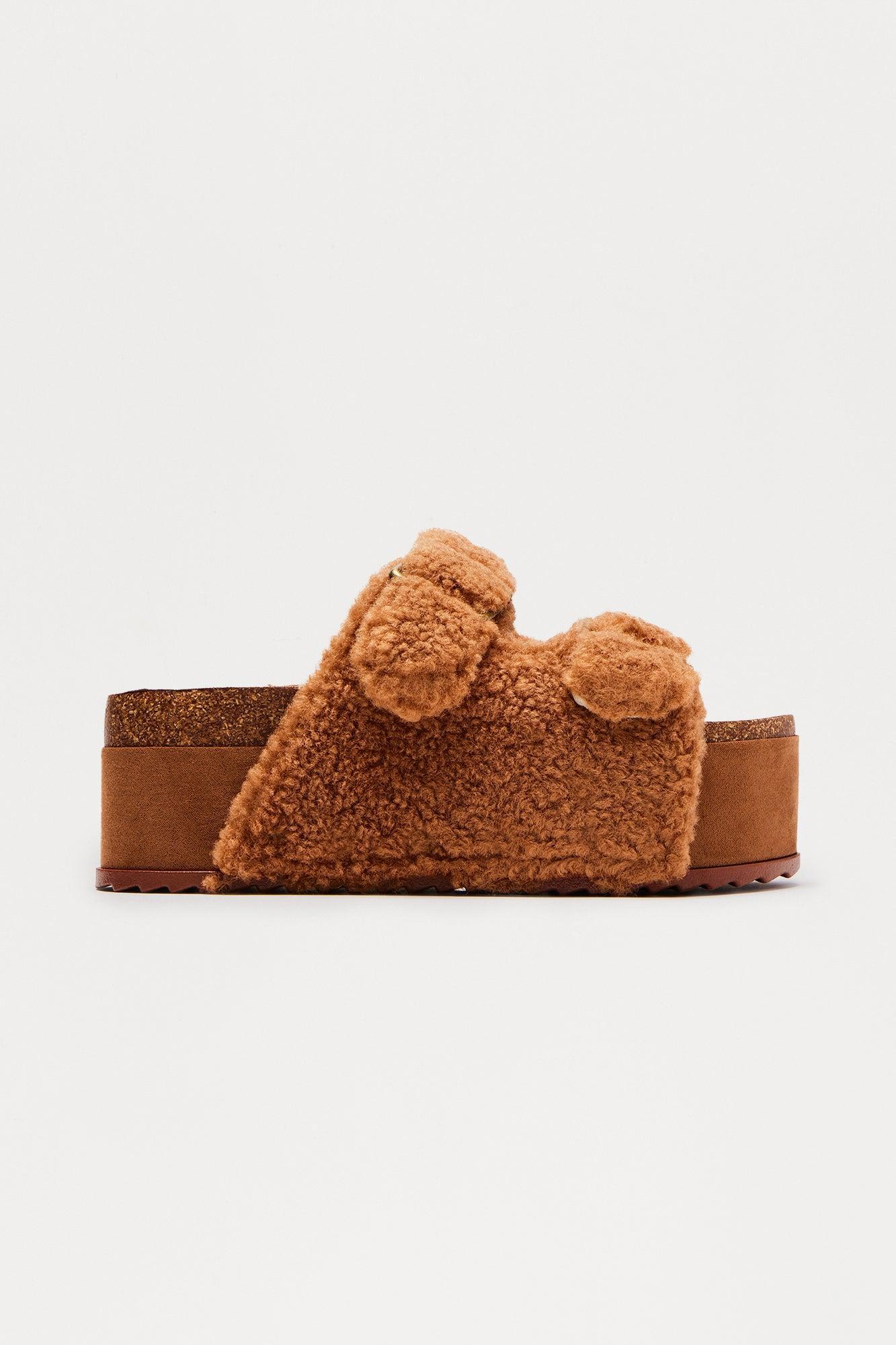 Deacon Sherpa Platform Slides - Brown Female Product Image