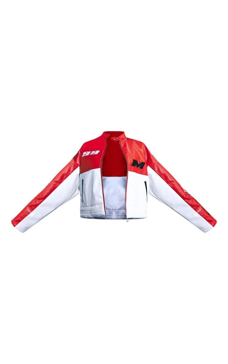 Red Contrast Panel Quilted Detail Faux Leather Motocross Jacket Product Image