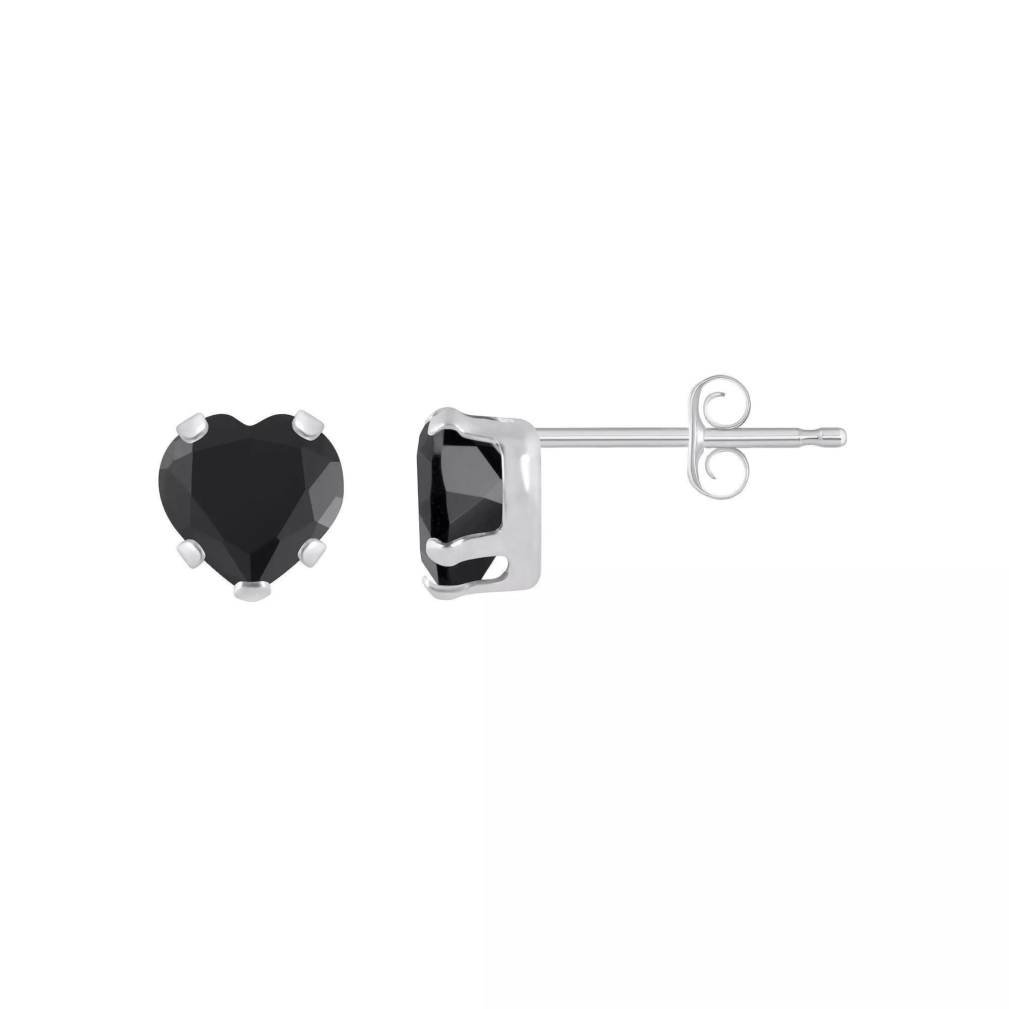 Celebration Gems 10k Gold 5 mm Heart Shape Gemstone Stud Earrings, Women's, Black Product Image