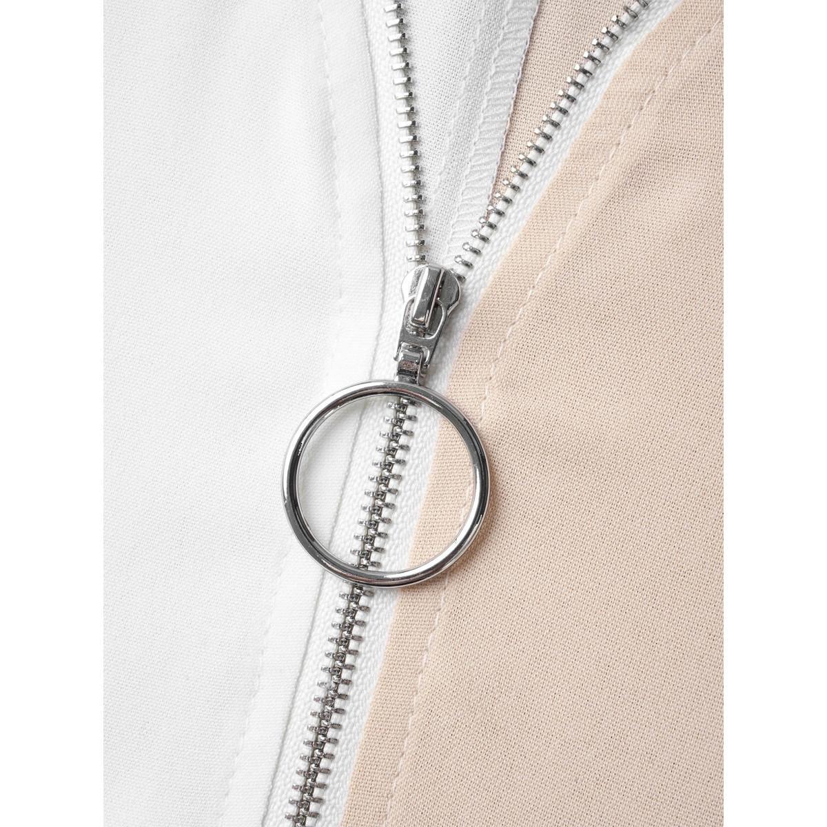 Plus Size Multicolor Sheer Zipper-Front V-Neck Shirt Women At the Office Short sleeve V-neck Work Blouses BloomChic 10/M Product Image