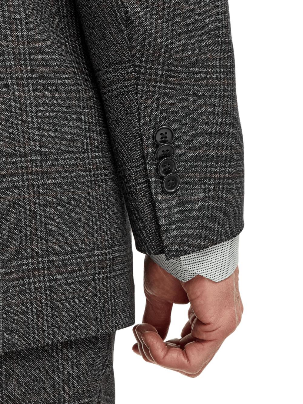 Wool Plaid Double Breasted Peak Lapel Suit Jacket - Charcoal Product Image