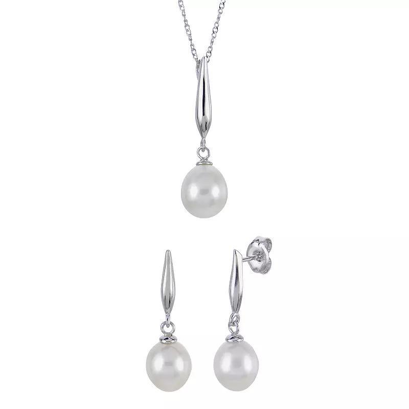 PearLustre by Imperial Sterling Silver Freshwater Cultured Pearl Pendant & Drop Earring Set, Womens Product Image