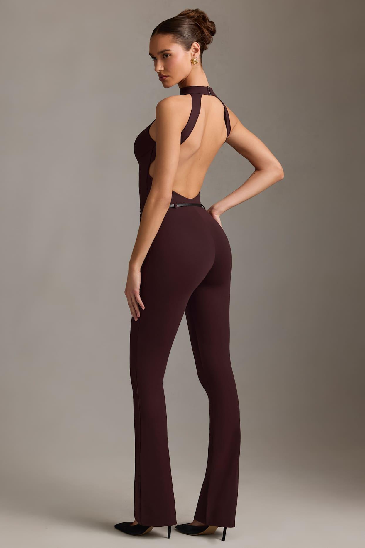 Backless Turtleneck Jumpsuit in Chocolate Brown Product Image