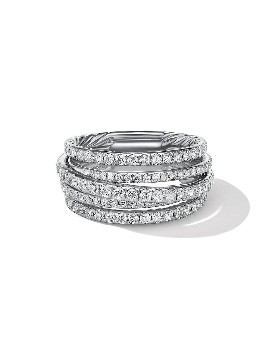 Womens Pav Crossover Ring in 18K White Gold Product Image