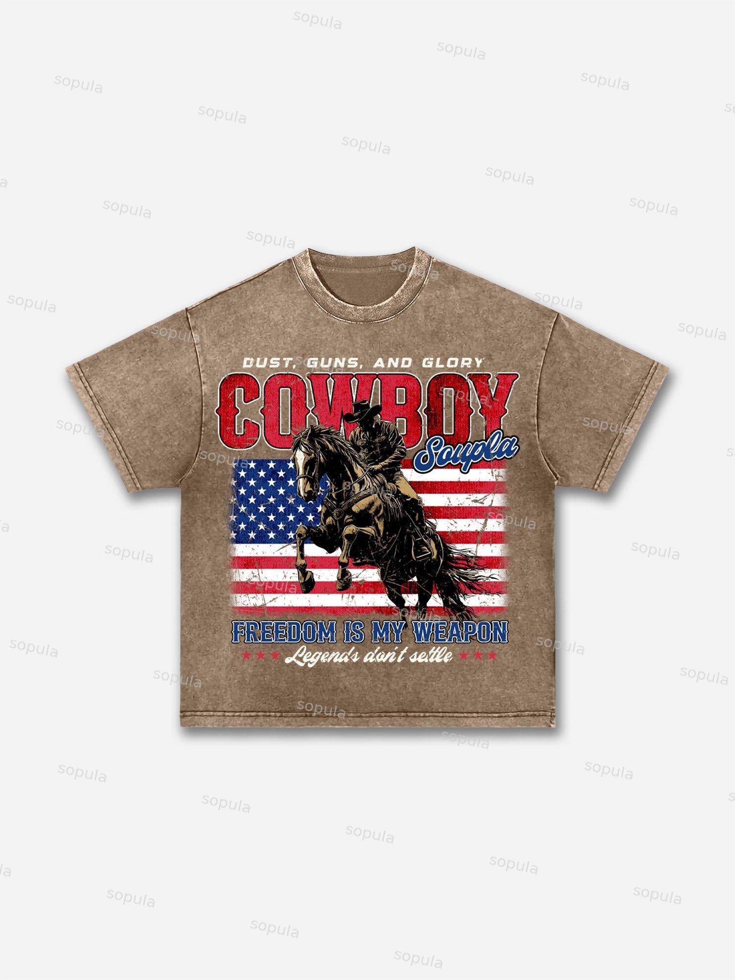 Vintage Independence Day Cowboy Graphic Acid Wash T-shirt Product Image