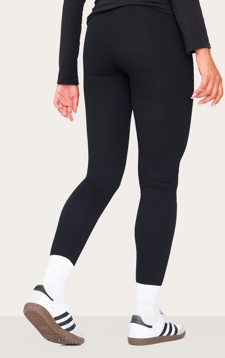 Maternity Black Snatched Ribbed Leggings Product Image