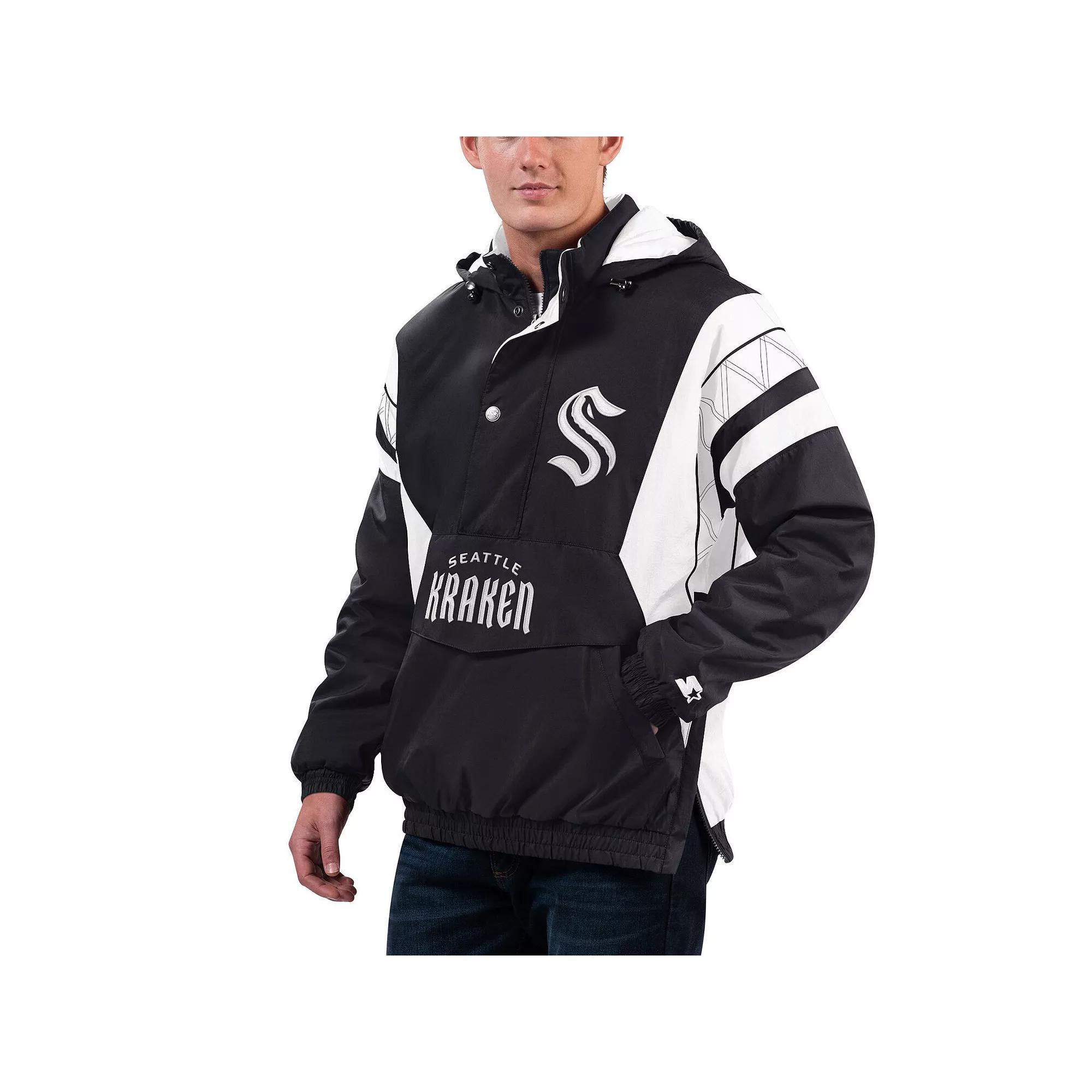 Men's Starter x NHL Black Ice Black/White Seattle Kraken Home Team Half-Zip Pullover Hoodie, Size: XL, Krk Black Product Image