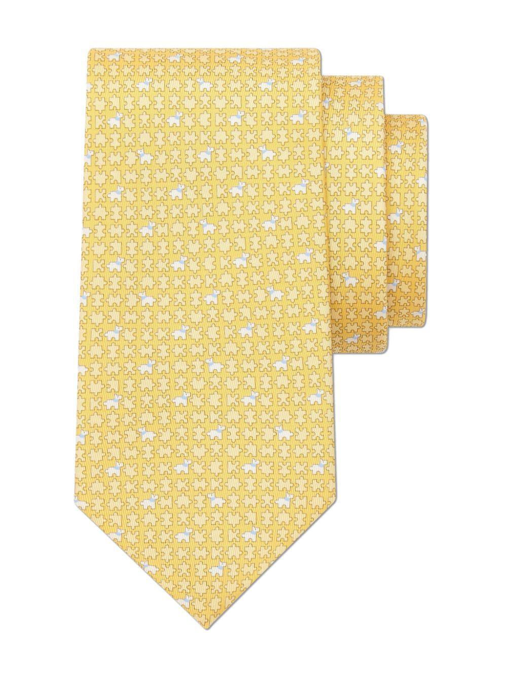 FERRAGAMO Puzzle-print Silk Tie In Yellow Product Image